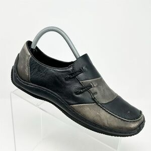 Rieker Multicolor Gray and Black Leather Loafers Slip On Casual Shoes Size 40